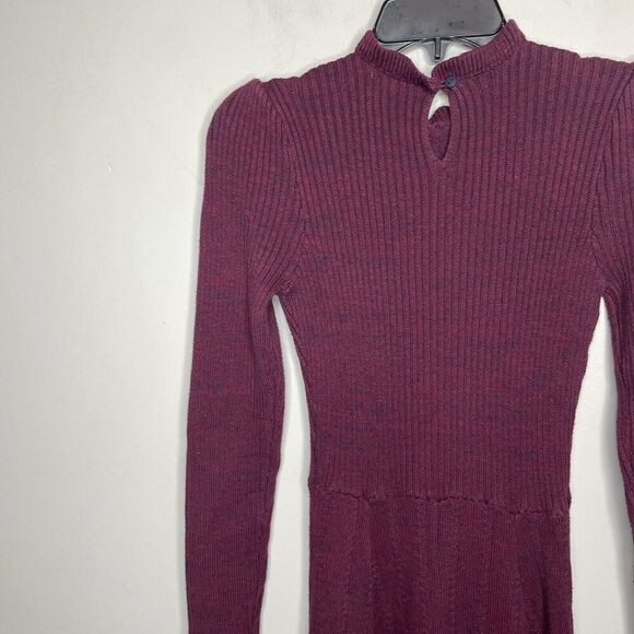 PAMELA LOVE Midi Sweater Dress Women Medium Maroon Long Sleeve A-Line Knit - Picture 10 of 15